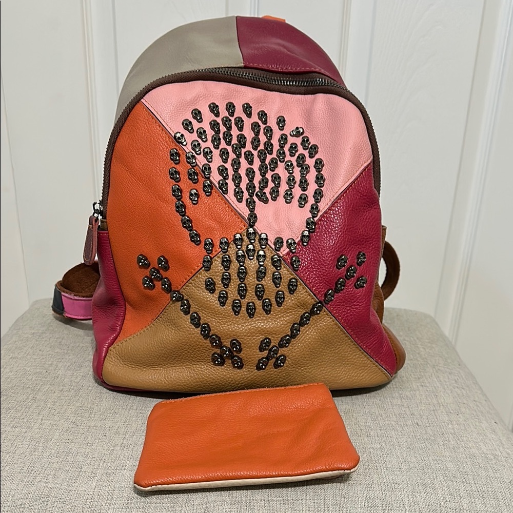 Colorful Patchwork Backpack With Skull Design - image 1